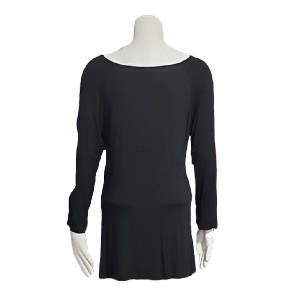 CABLE & GAUGE Black Ruched Long Sleeve Knit Top XL Scoopneck Casual Stretch - Picture 3 of 11